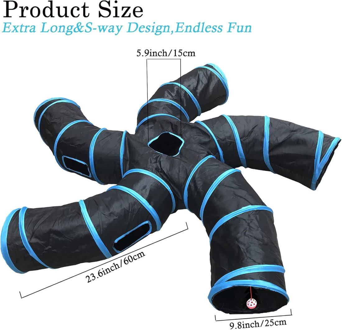 Cat Tunnel,5 Way Large Collapsible Tunnels Tube Upgrade with 6 Peek
