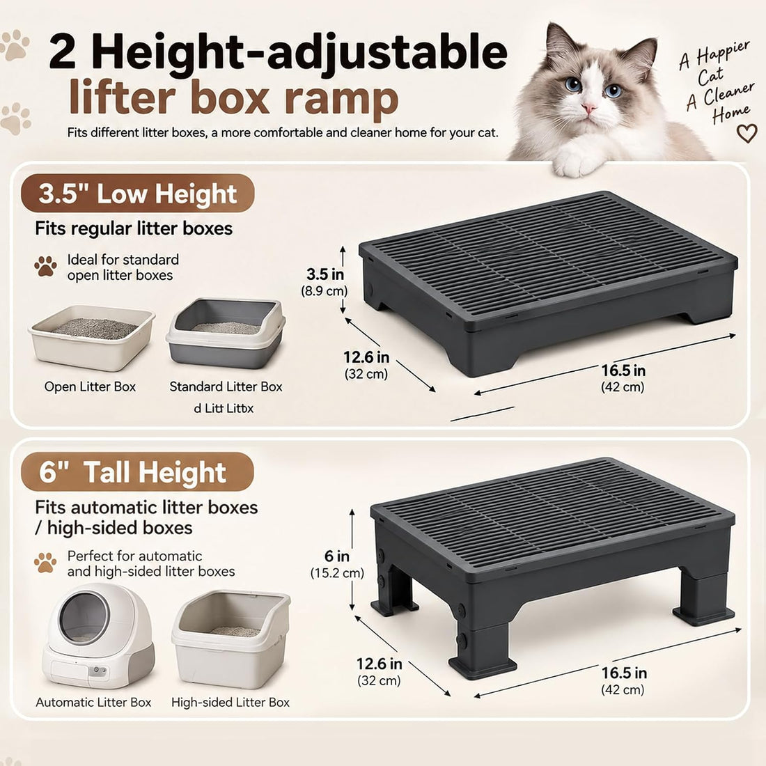 Adjustable Litter Box Step, Elevated Cat Ramp/Stairs with Filter