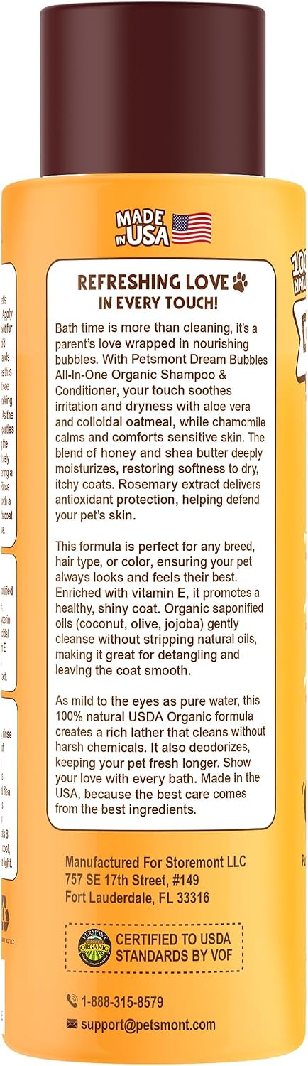 Petsmont Dream Bubbles Organic Shampoo + Conditioner for Dogs and Cats