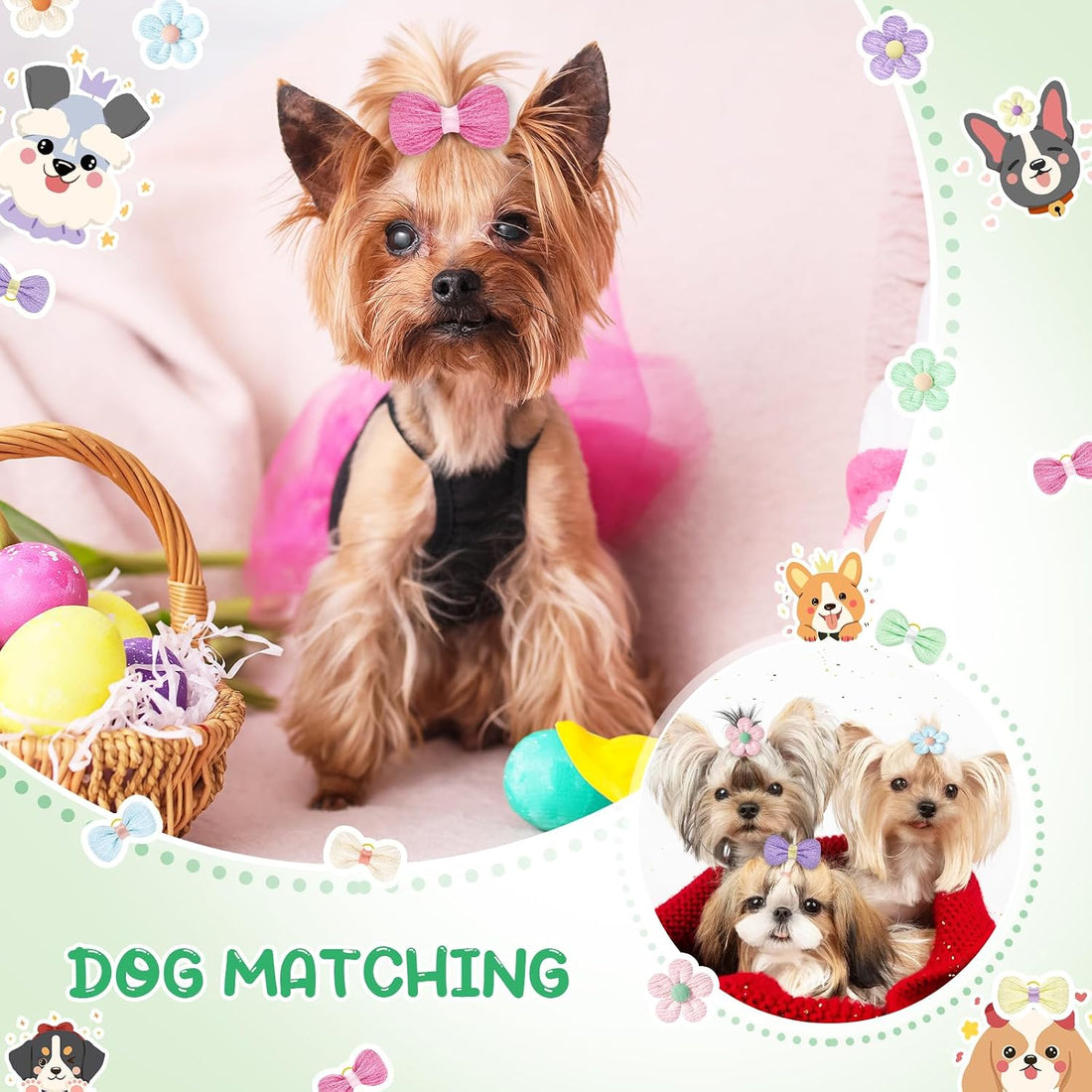 SUMMORO 24Pcs Cute Flower Dog Hair Bows with Rubber Bands Handmade