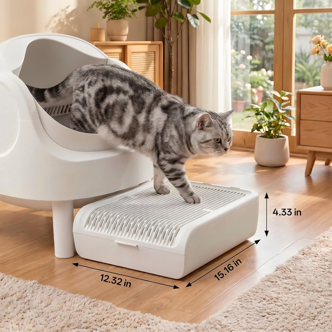 Litter Box Step for Cats, 15.2"×12.3" Wide Litter Box Ramp Non-Slip
