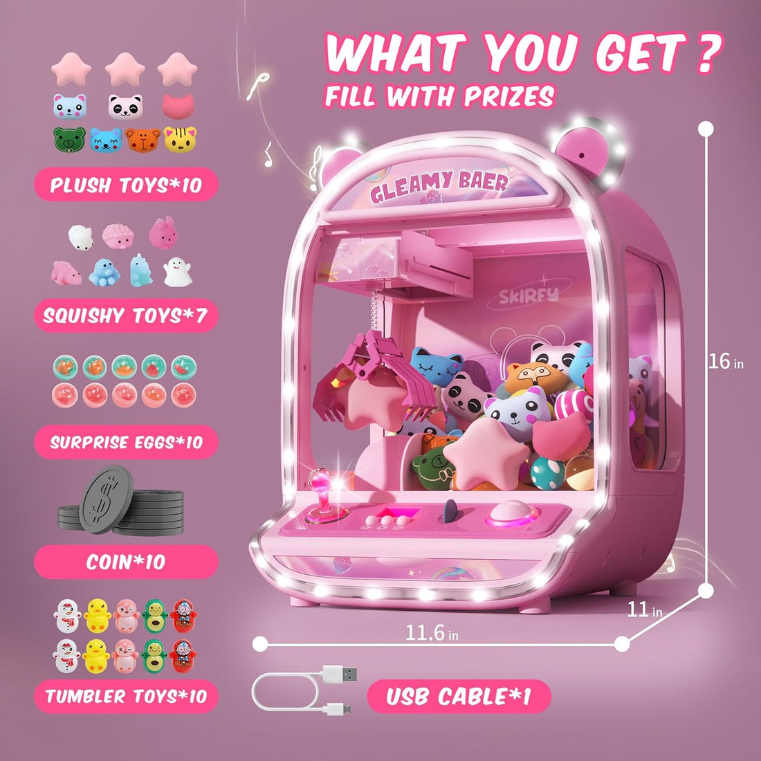 16''Large Claw Machine for Kids, Home Arcade Grabber Game for Ages 6+