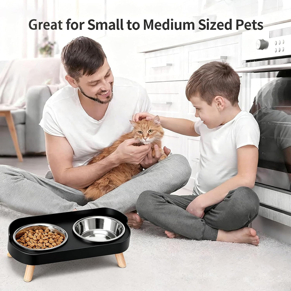 Elevated Cat Bowls, 2 Stainless Steel Raised Cat Food and Water Bowl