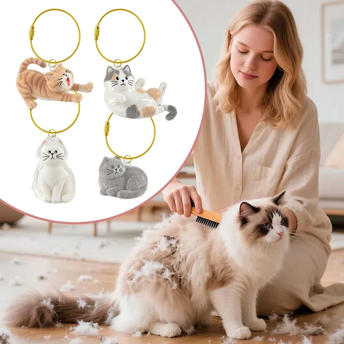4 Pcs Cat Hair Keepsake Bottles, Pet Hair Memorial Keychain