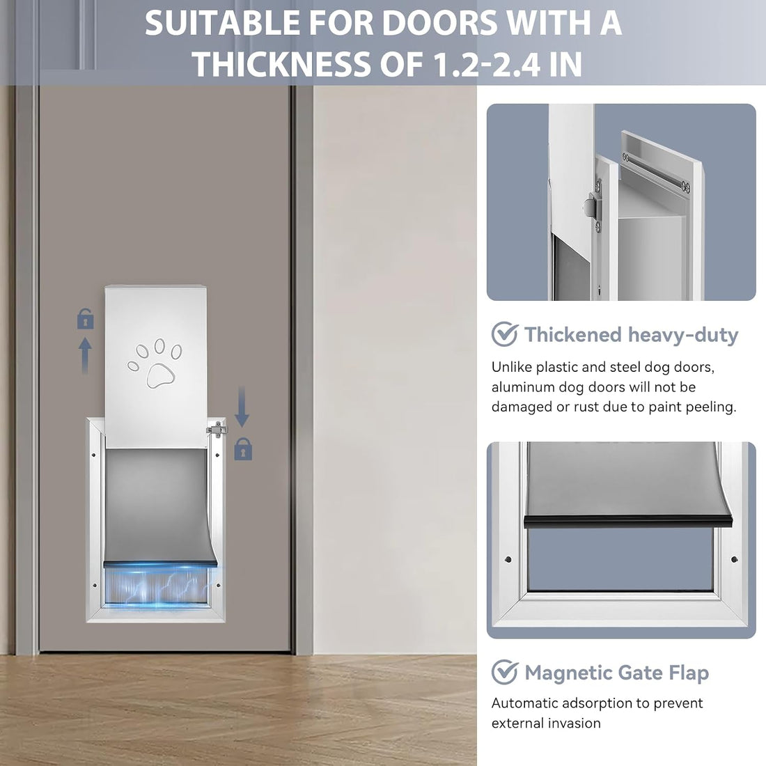 3-Flaps Heavy-Duty Dog Door, Rust Proof Aluminum Alloy Frame