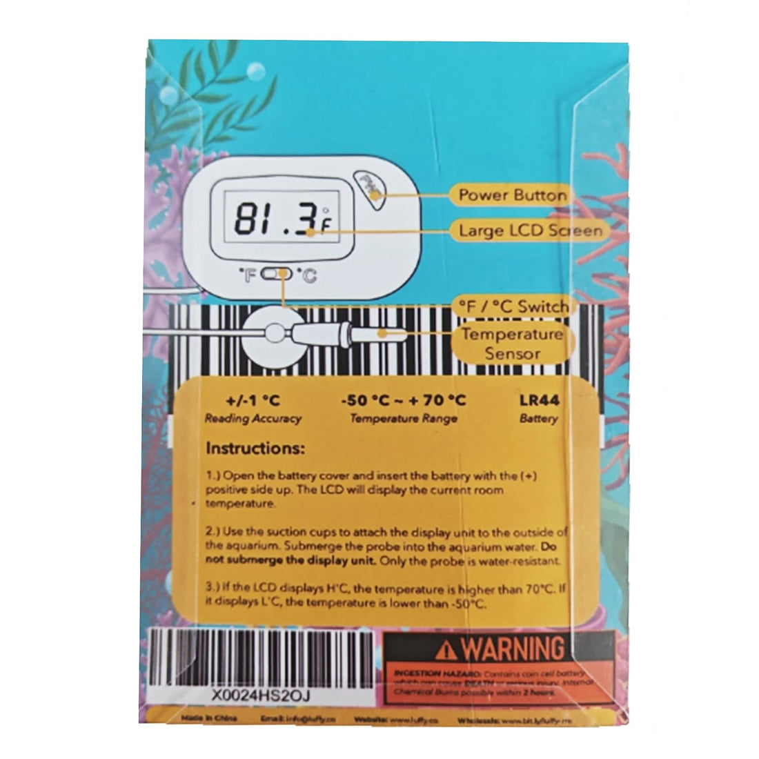 SunGrow Digital Betta Thermometer for Tropical Aquarium Fish