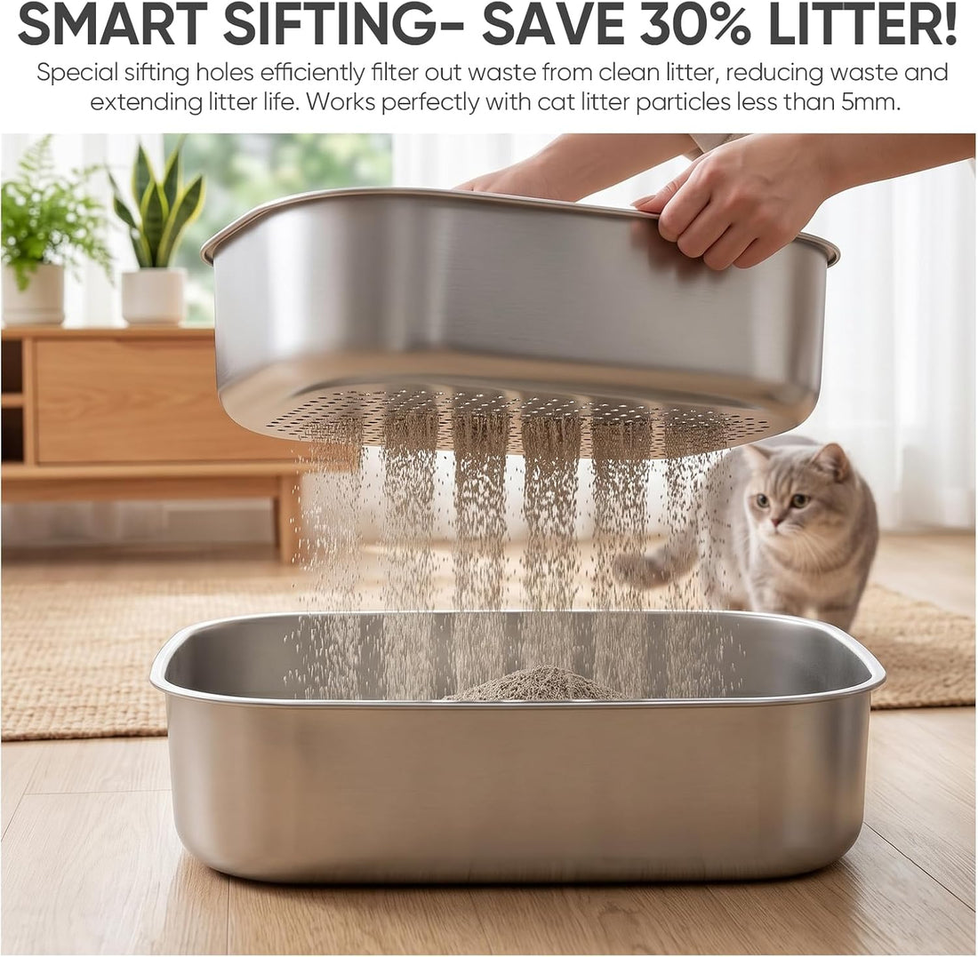 Stainless Steel Sifting Litter Box with Lid