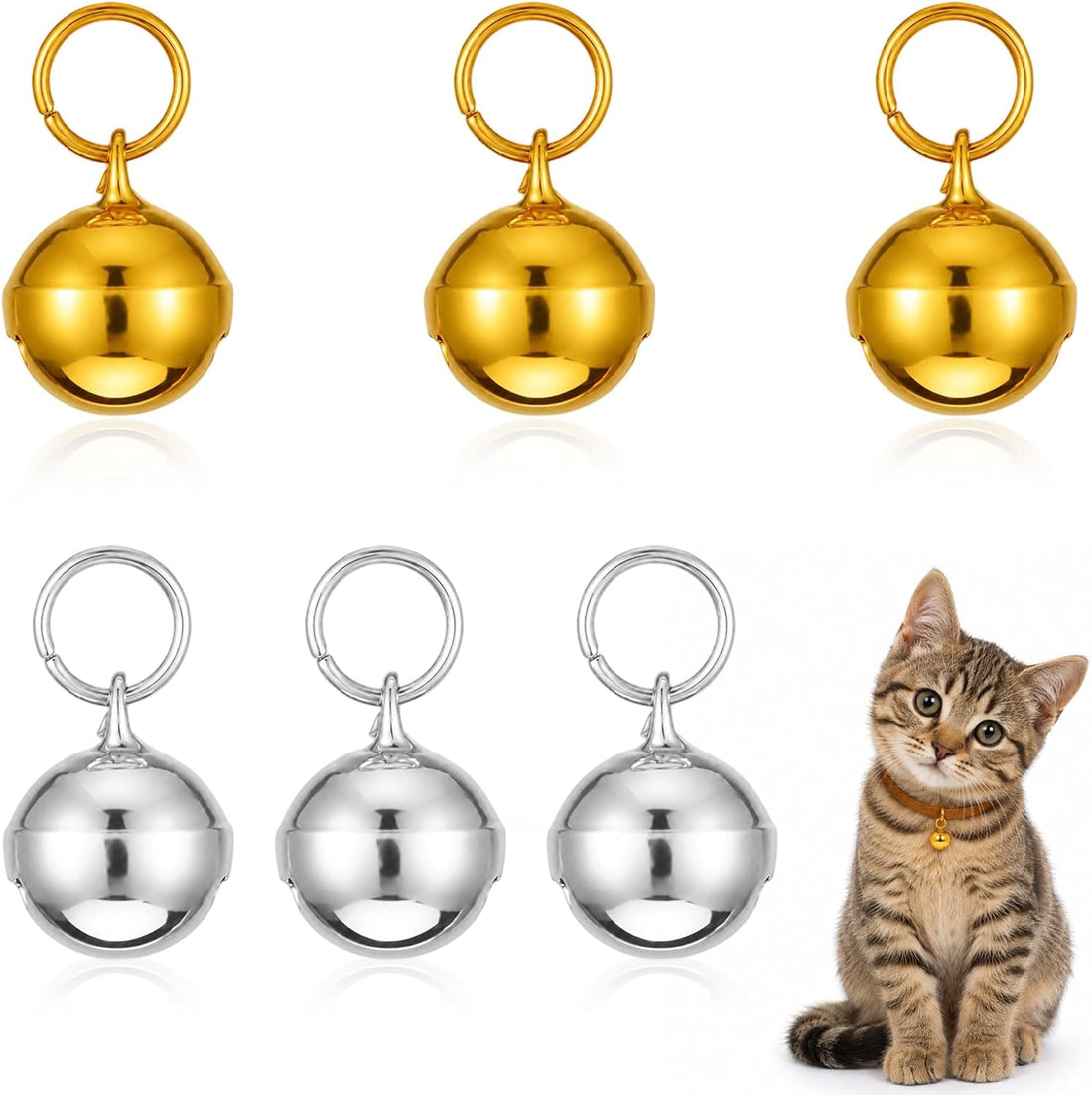 6 Pack Cat Bells, Bell for Cat Collar Stainless Steel Anti-Lost