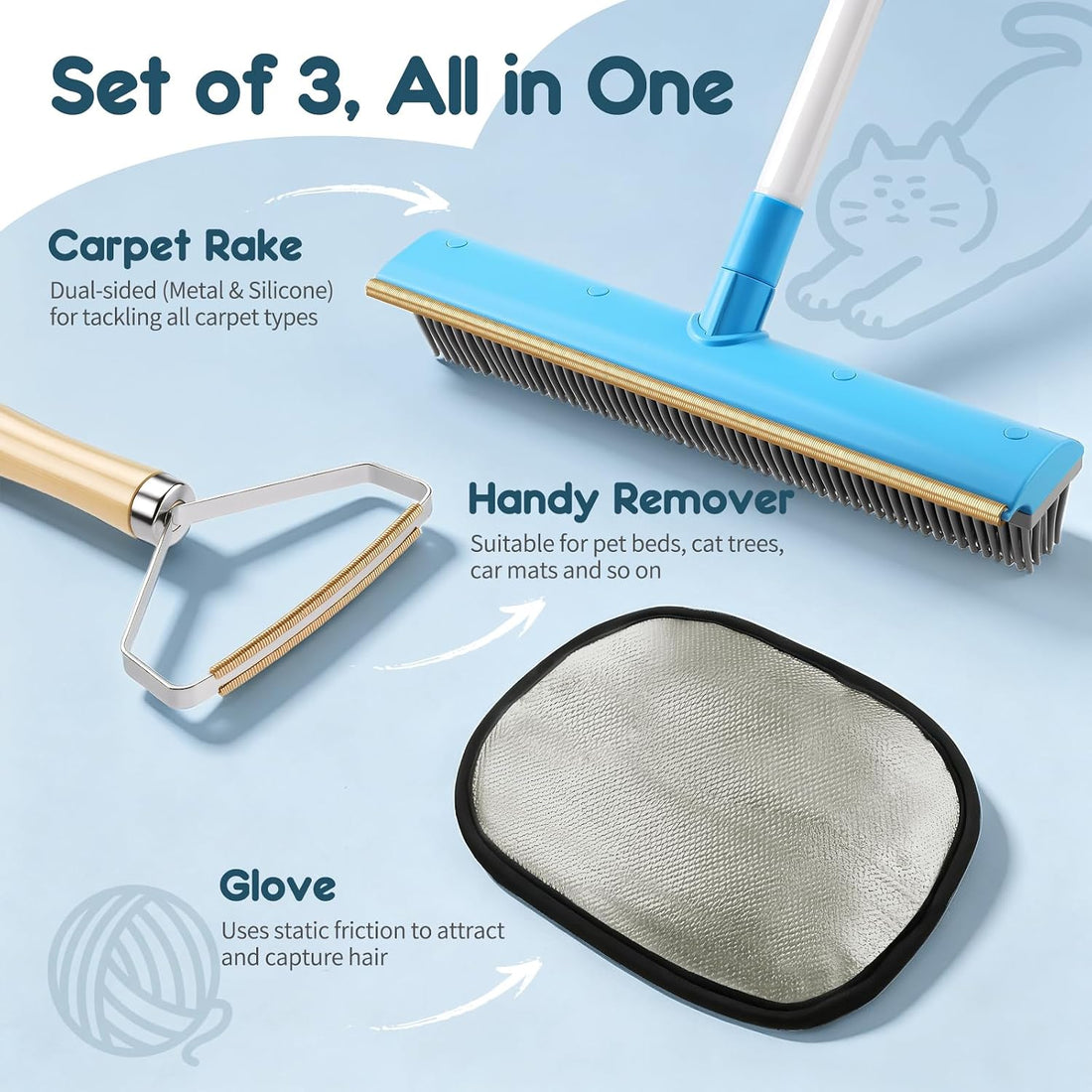 Hippih Carpet Rake for Pet Hair Removal Tool