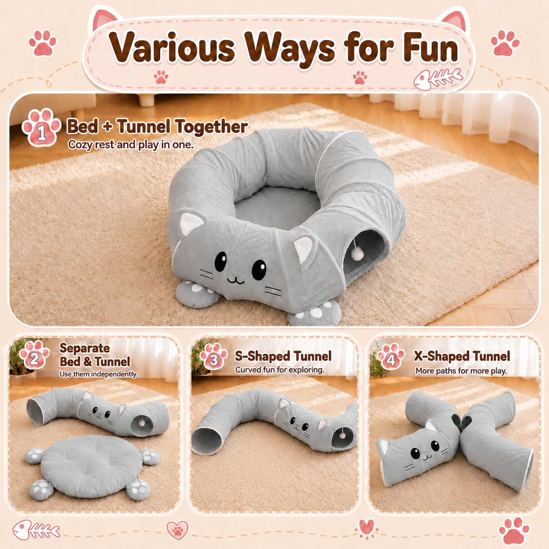Cat Tunnel Bed with 21 Interactive Toys