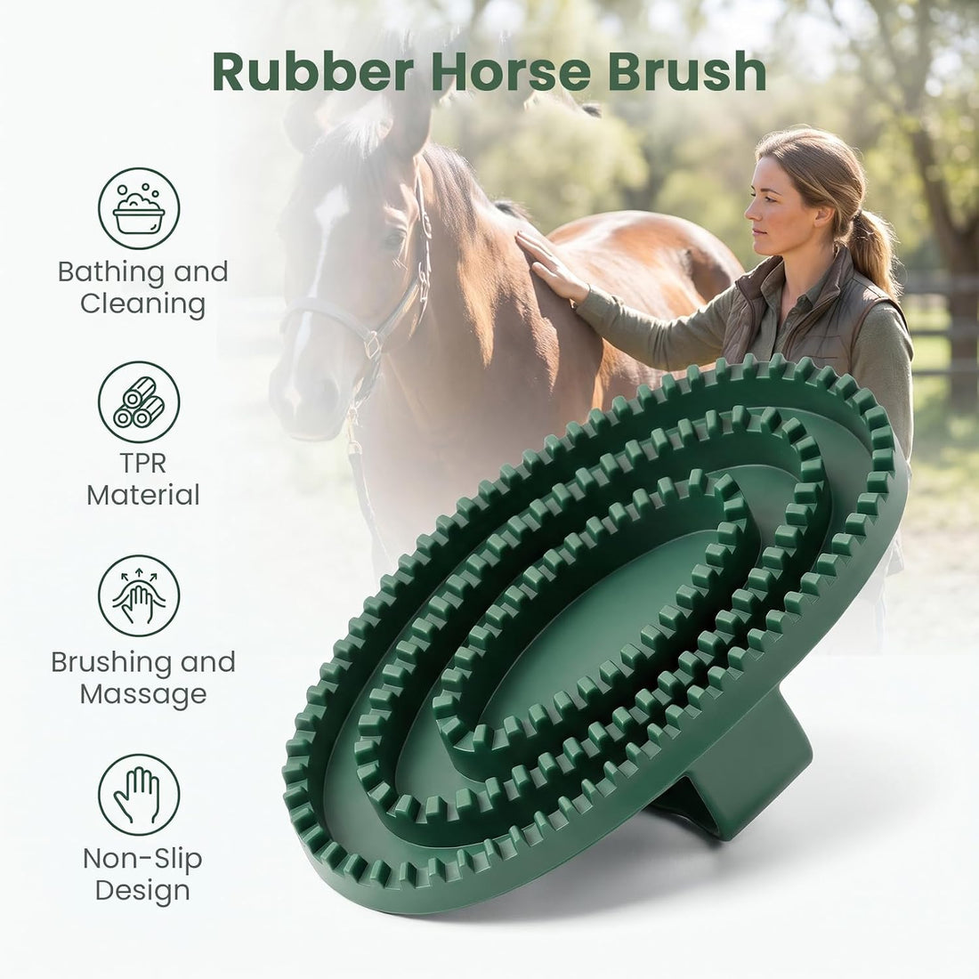 Rubber Curry Comb for Horse Ergonomic Handle Curry Brush for Dogs