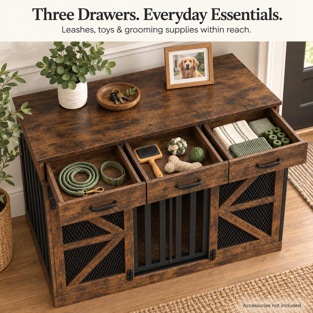 kepptory Furniture Dog Crate for Medium or 2 Small Dogs, Wooden Kennel