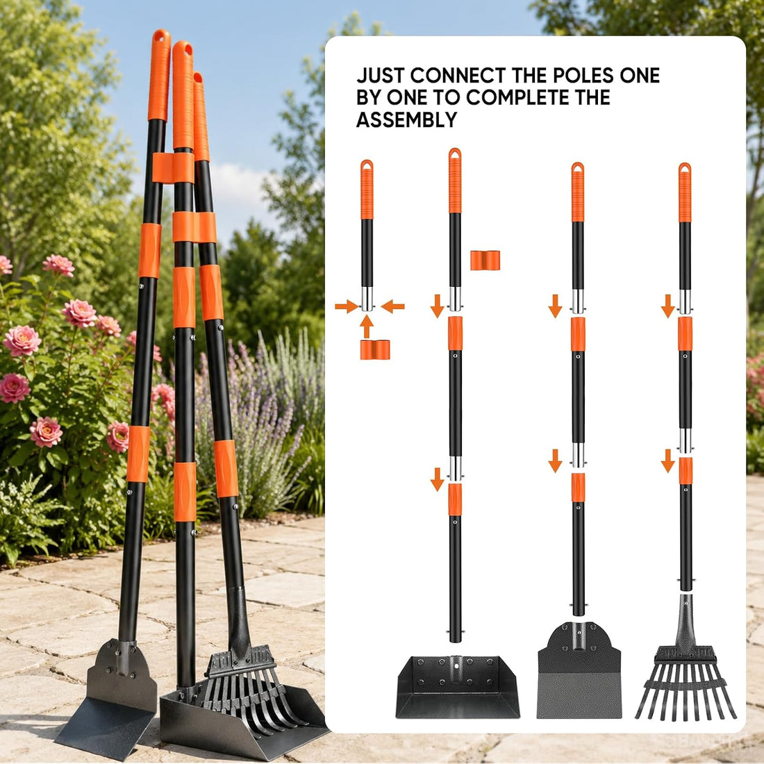Pooper Scooper for Dogs, Stainless Steel Long Handle Rake Tray Spade