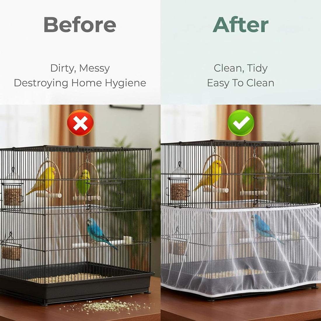 2 Pack Bird Cage Skirt Cover Universal Bird Cage Seed Catcher Net
