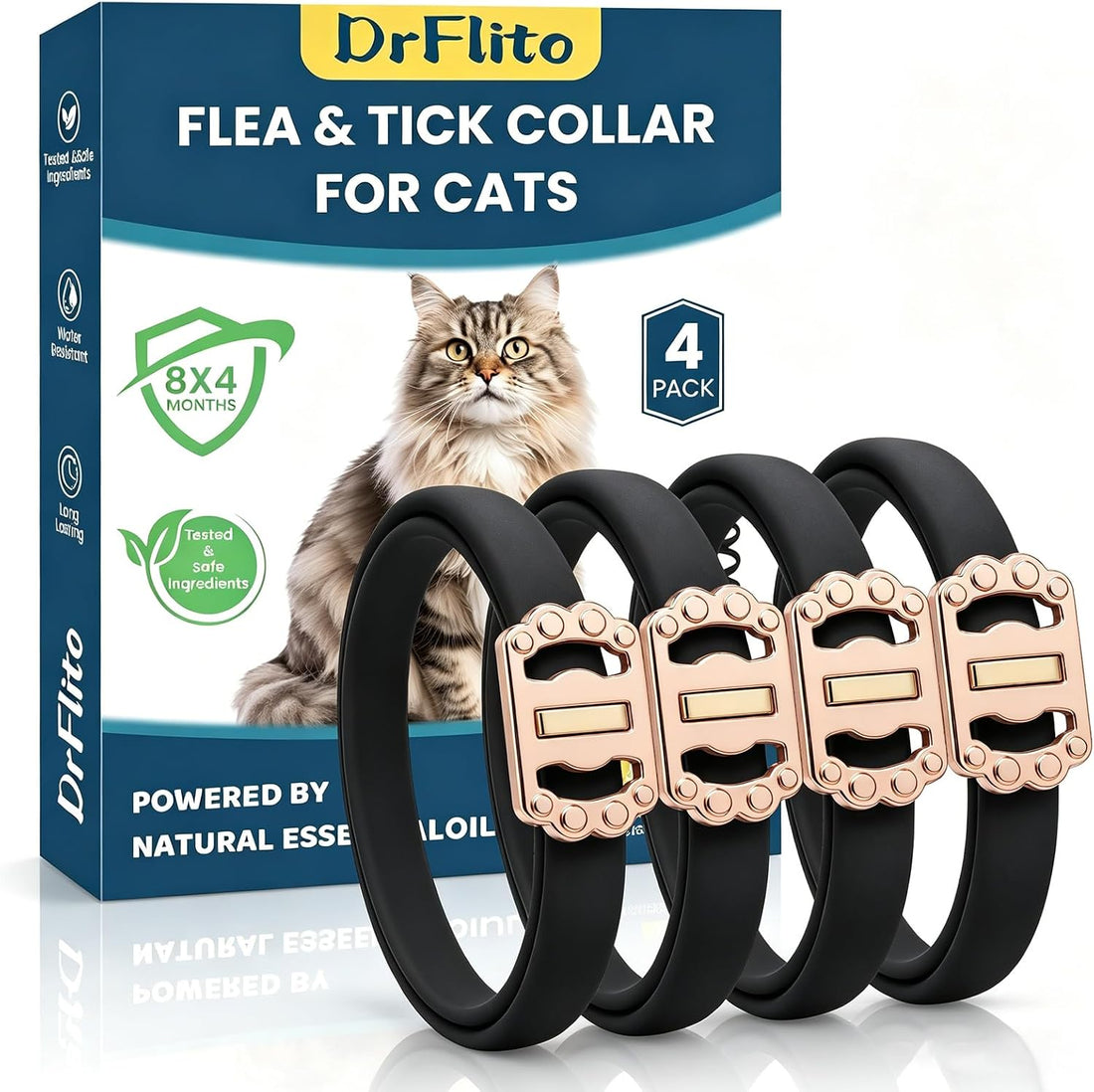 4 Pack Natural Flea Collar for Cats,32 Months Long Lasting