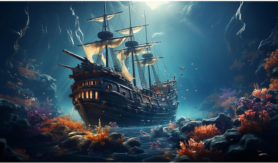Sunken Ship Aquarium Background Undersea Pirate Shipwreck Fish Tank