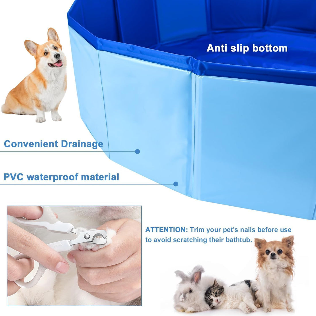 32 x 8 Inch Foldable Dog Pool with Storage Bag, PVC Pet Bath Tub