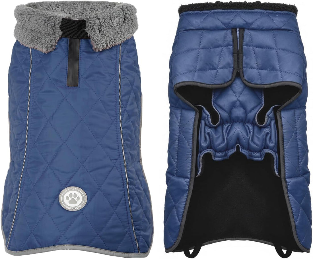 Dog Winter Coat with Waterproof Zipper Harness Hole, Fleece Dog Jacket