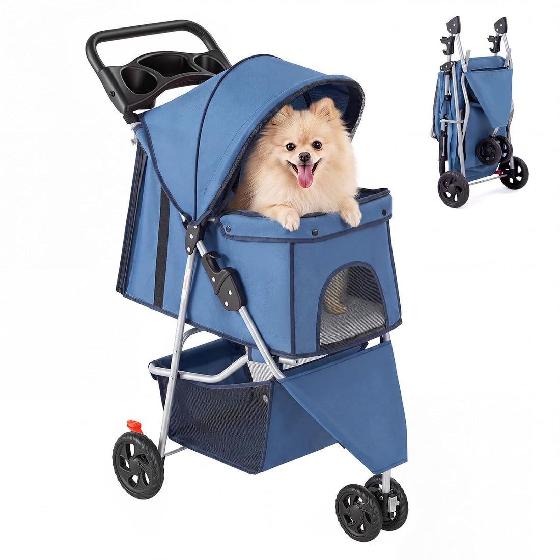 DUMOS 3 Wheels Pet Stroller for Small Dogs and Cats, Foldable