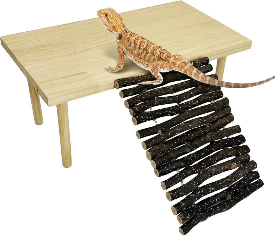 VCEPJH Wooden Bearded Dragon Basking Platform with Climbing Ramp, XL