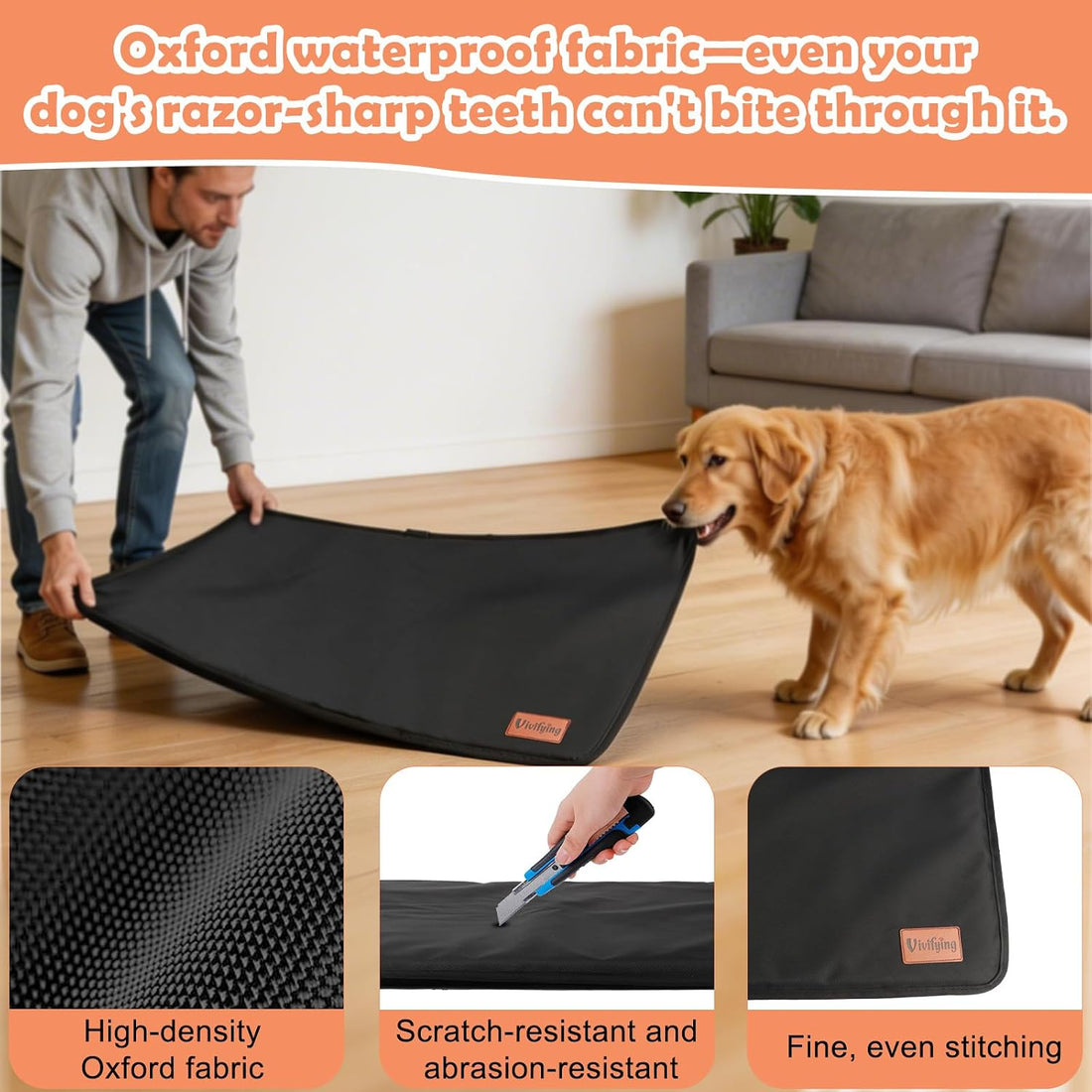 Vivifying Chew Proof Dog Bed, Waterproof Crate Pad, 35" x 22"