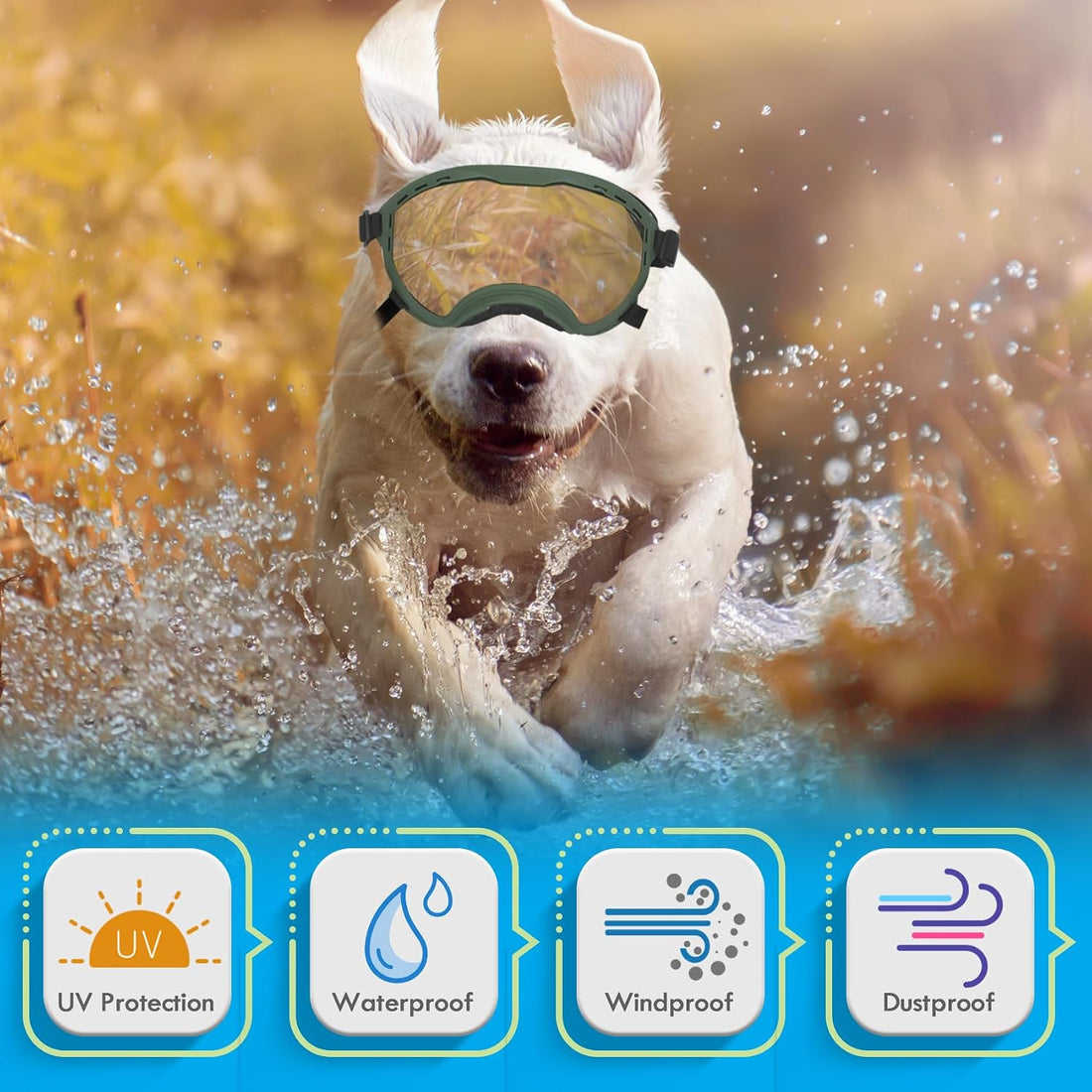 Flantor Dog Goggles for Large Dogs, UV Wind Dust Fog Protection