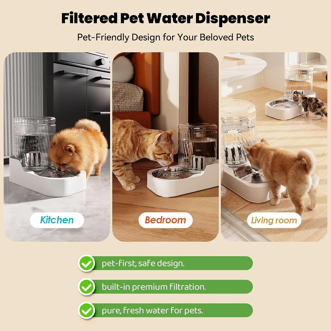 JUNSPOW Automatic Cat Water Dispenser with Stainless Steel Bowl