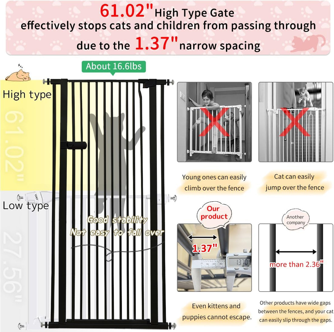 Lumizone Extra Tall Cat Gate 61.02" High 29.92"-34.24" Wide Pet Gate