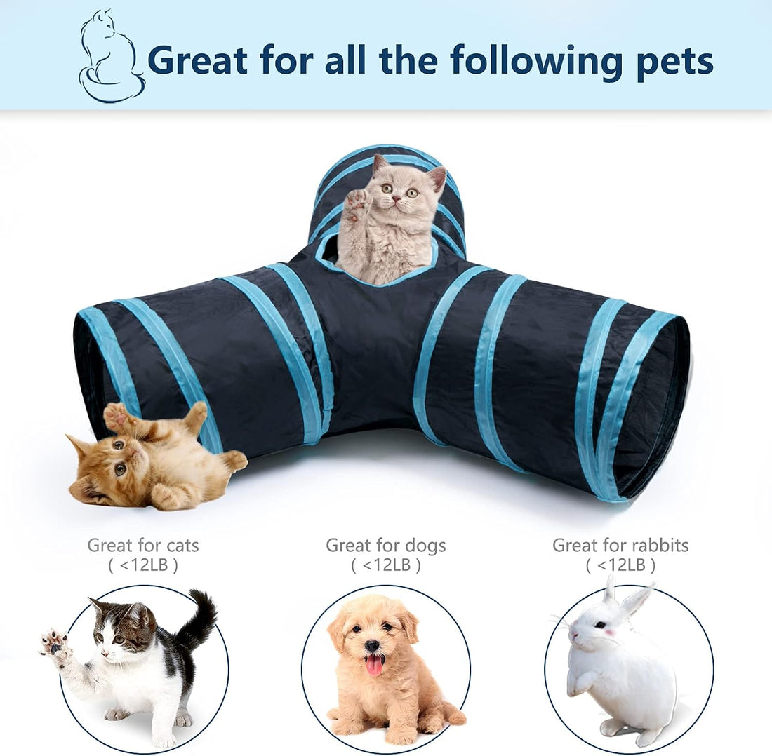3 Way Cat Tunnel Collapsible Fun Pet Play Tube Toys for Cats, Kittens