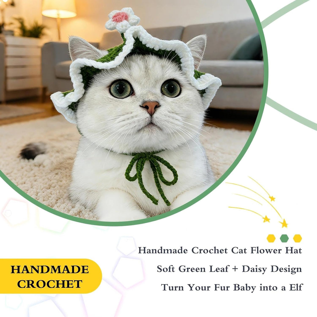 floofelove Flower Cat Hat, Cotton & Soft Cute Knitted Hats for Cats