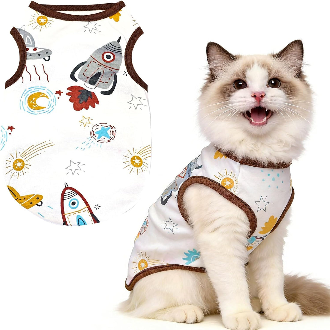 PETCARE Cute Cartoon Cat Shirts for Cats Only Soft Cotton Tshirts
