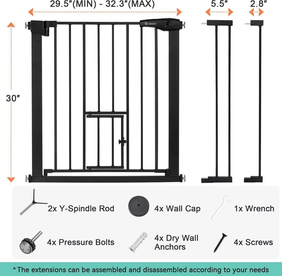 COMOMY Auto Close Pet Gate with Cat Door