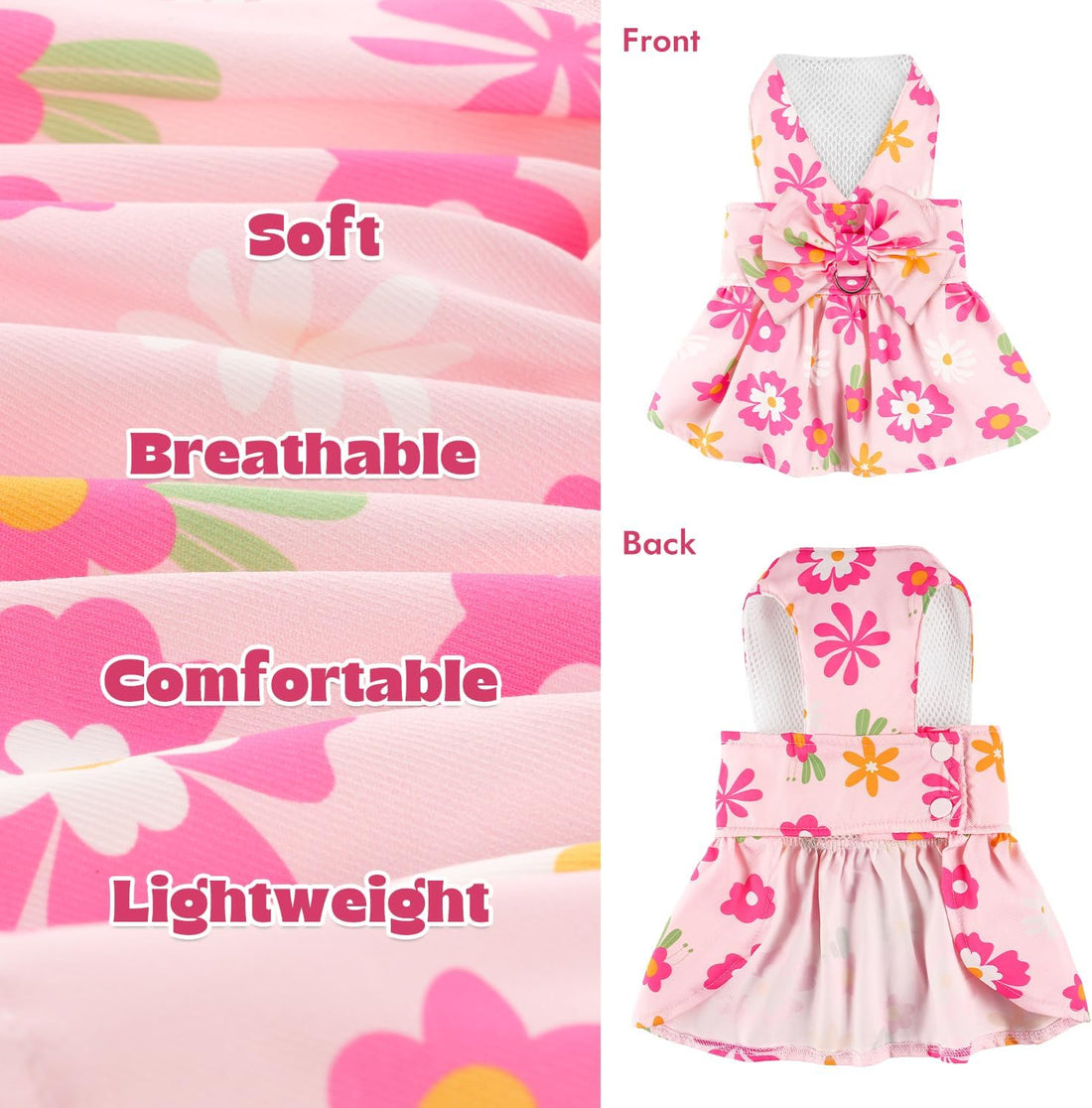 Dog Dress Harness Dresses Leash Set for Small Dogs Cute Girl Dog