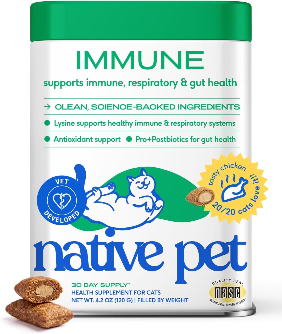 Native Pet Cat Immune Support - Chicken Flavored L-Lysine for Cats