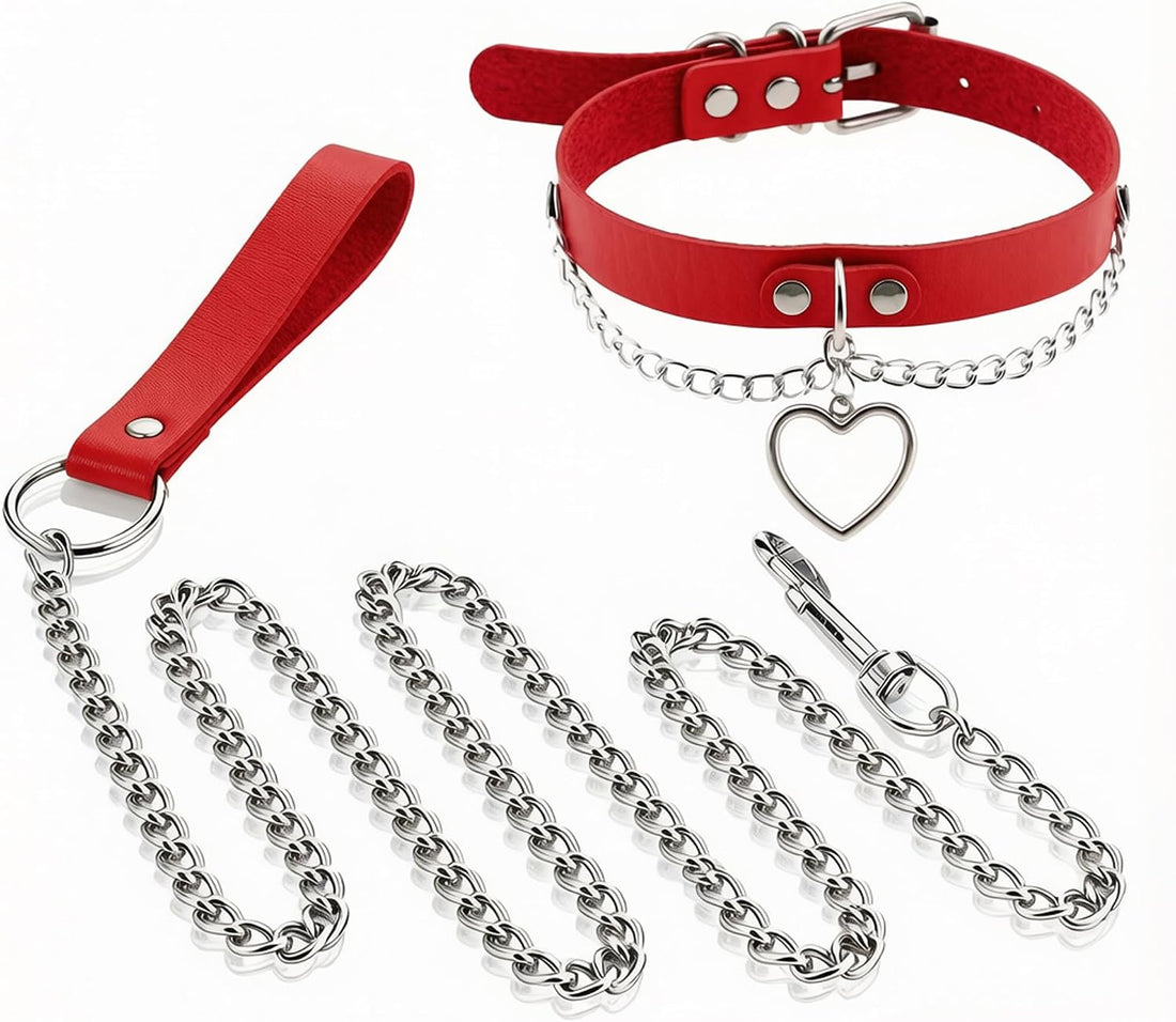 Long Chain Leash with Red PU Handle