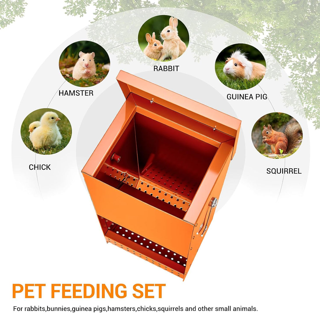 Rabbit Feeders Automatic for Cages,Orange 5 Pound Large Metal Trough