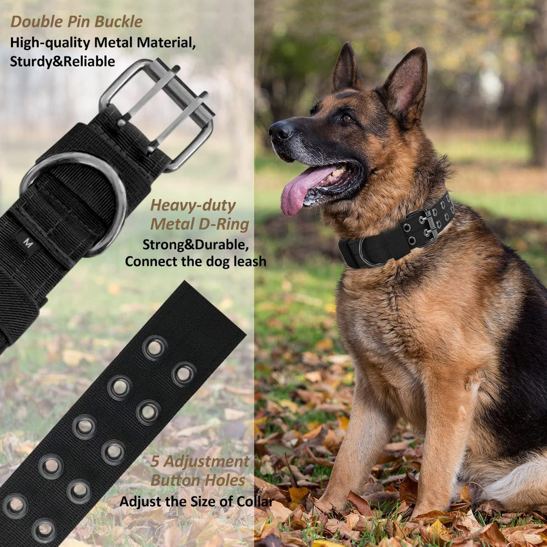 Tactical Dog Collar Heavy Duty Metal Buckle Collars for Medium Large
