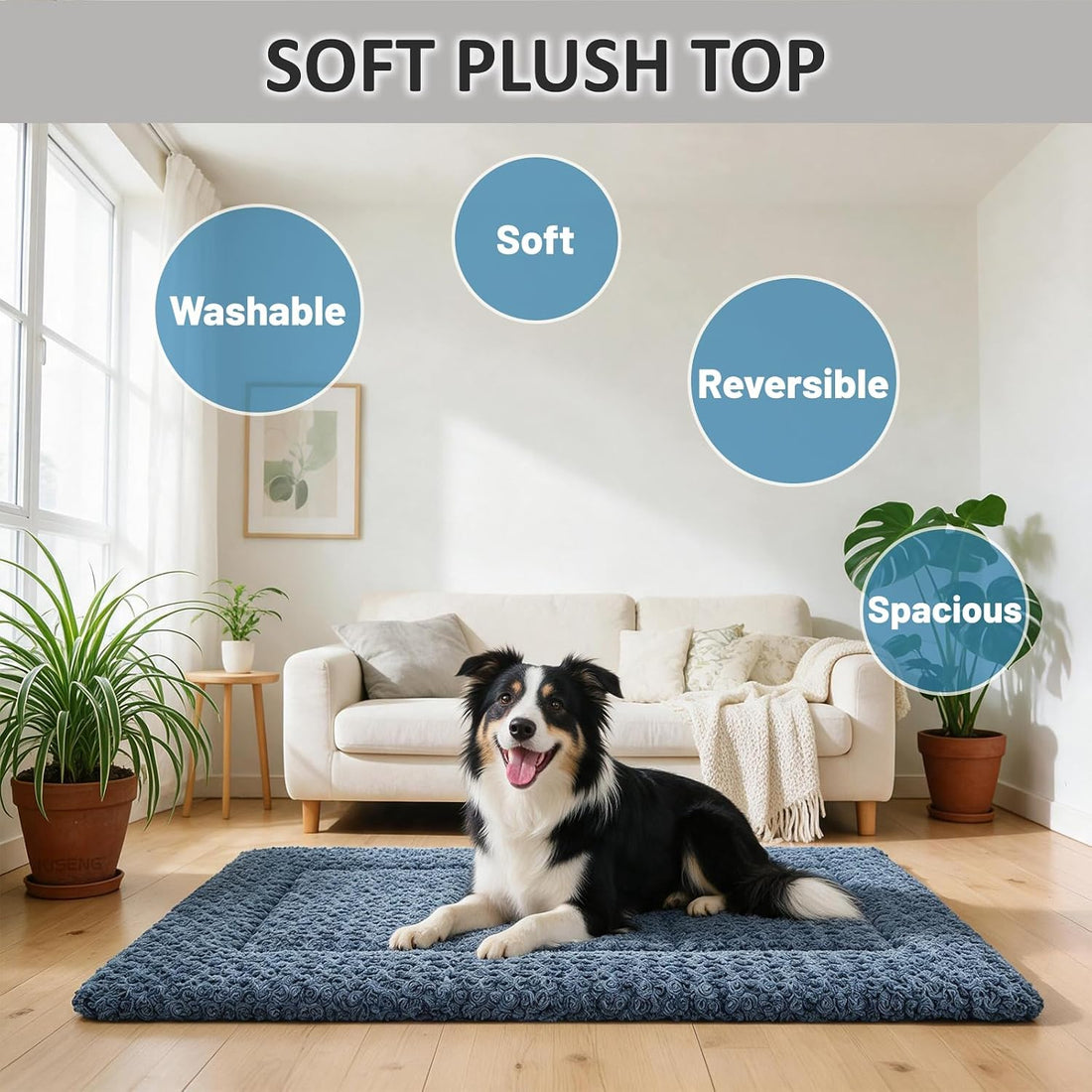 Large Size Washable Non‑deformable Rose-Velvet Comfort Dog Crate Mat