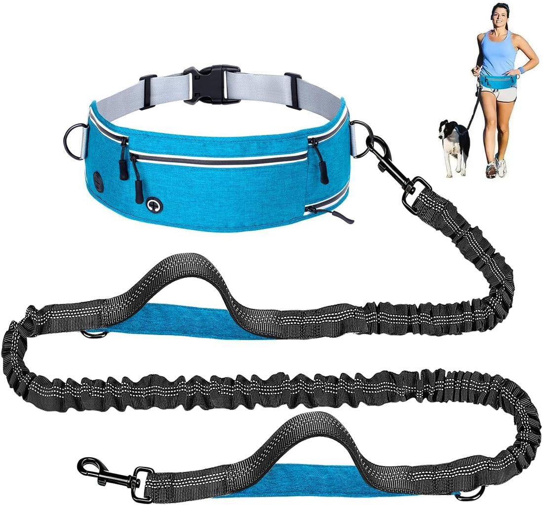 Hands Free Dog Leash with Partitioned Pouch Adjustable Waist Belt