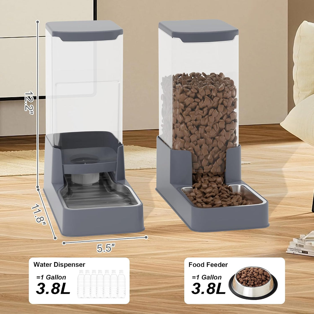 Automatic Cat Feeder and Water Dispenser in Set with Pet Food