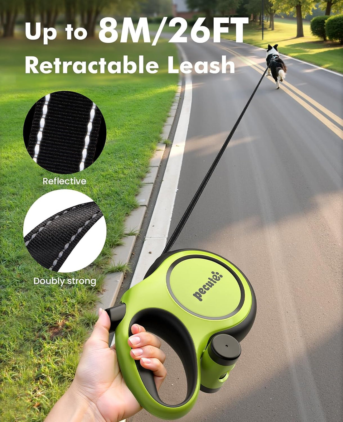 Pecute Heavy Duty Retractable Dog Leash 26ft for Large Dogs 33-110 LBS