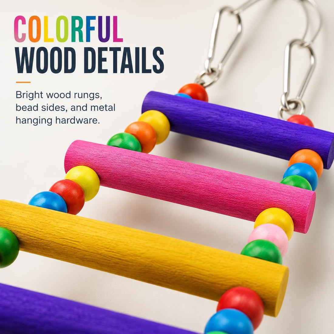 Flexible Wooden Bird Ladder Bridge for Cages, 25 in, 10 Steps