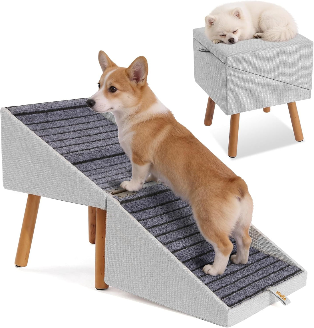 Dog Stairs for Small Dogs, 2-in-1 Dog Safety Ramp and Ottoman