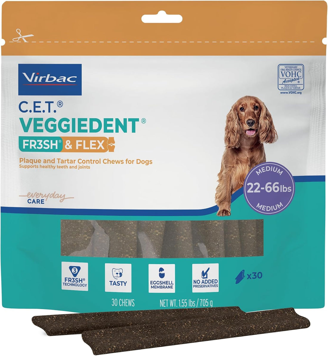 C.E.T. Veggiedent Fr3sh & Flex Plaque and Tartar Control Chew for Dogs