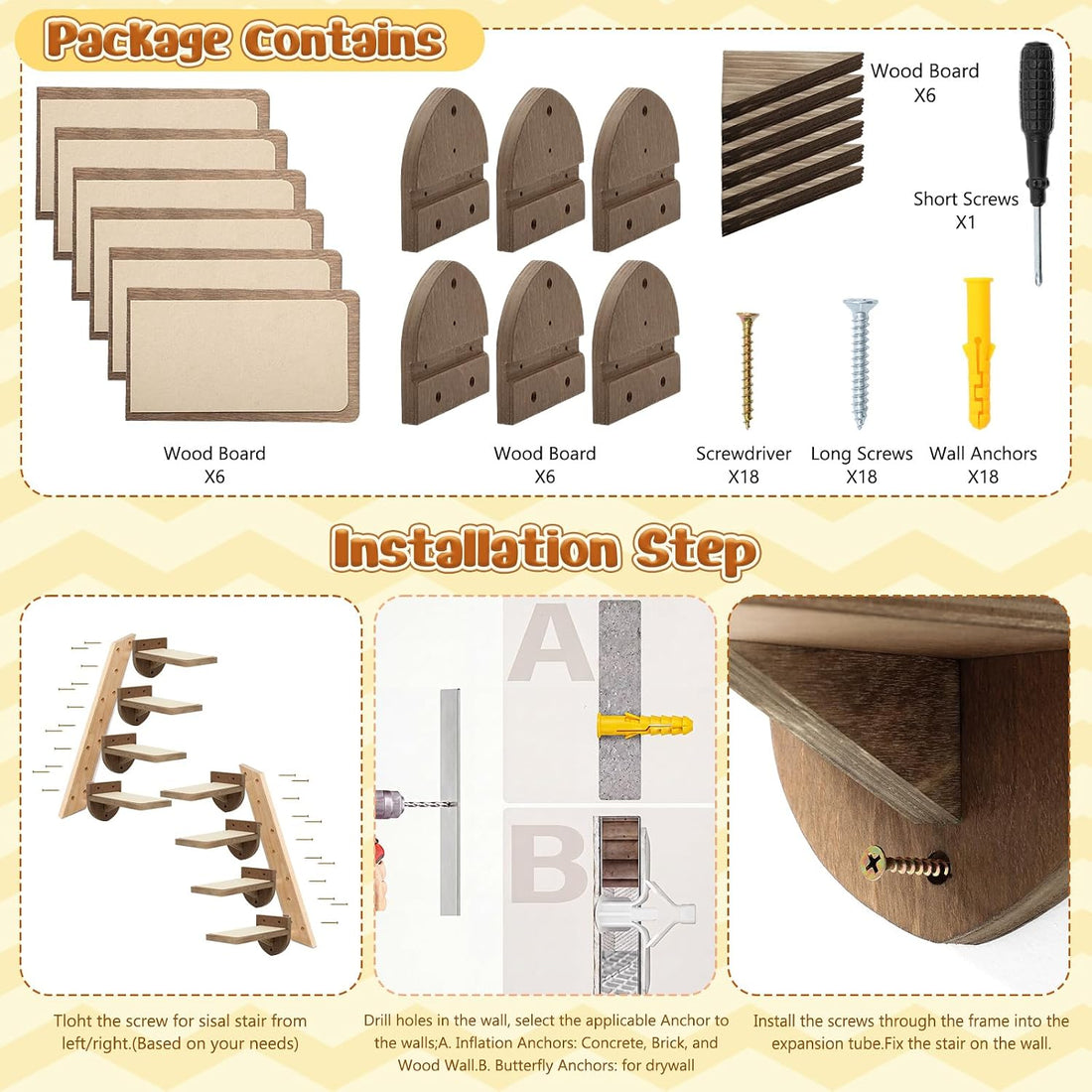 SiliFine Cat Wall Stairs Climbing Steps, Set of
