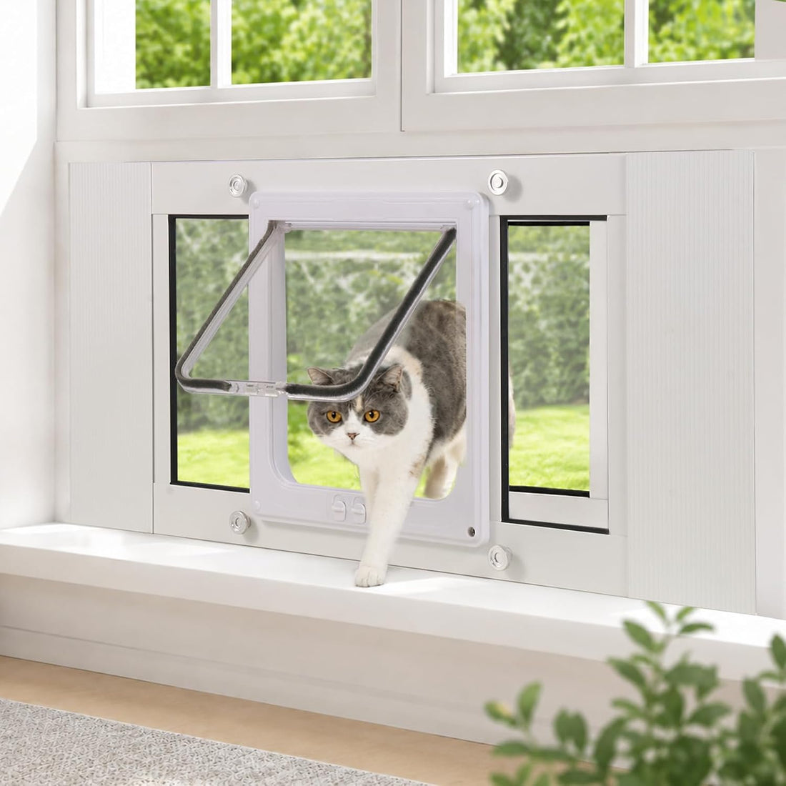 Sliding Cat Door for Window, Fits 31"-36" Width Window Adjustable Cat