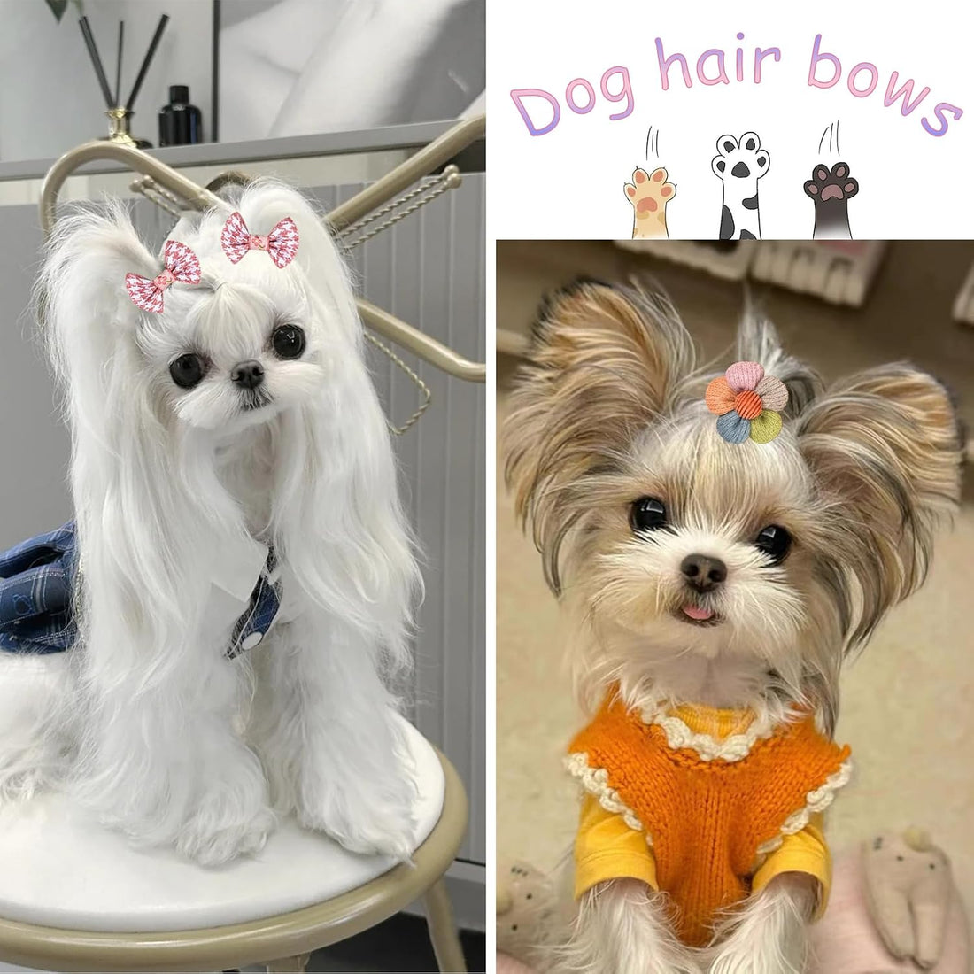 FGISAR 20 Pcs Small Dog Hair Bows with Rubber Bands Handmade Puppy