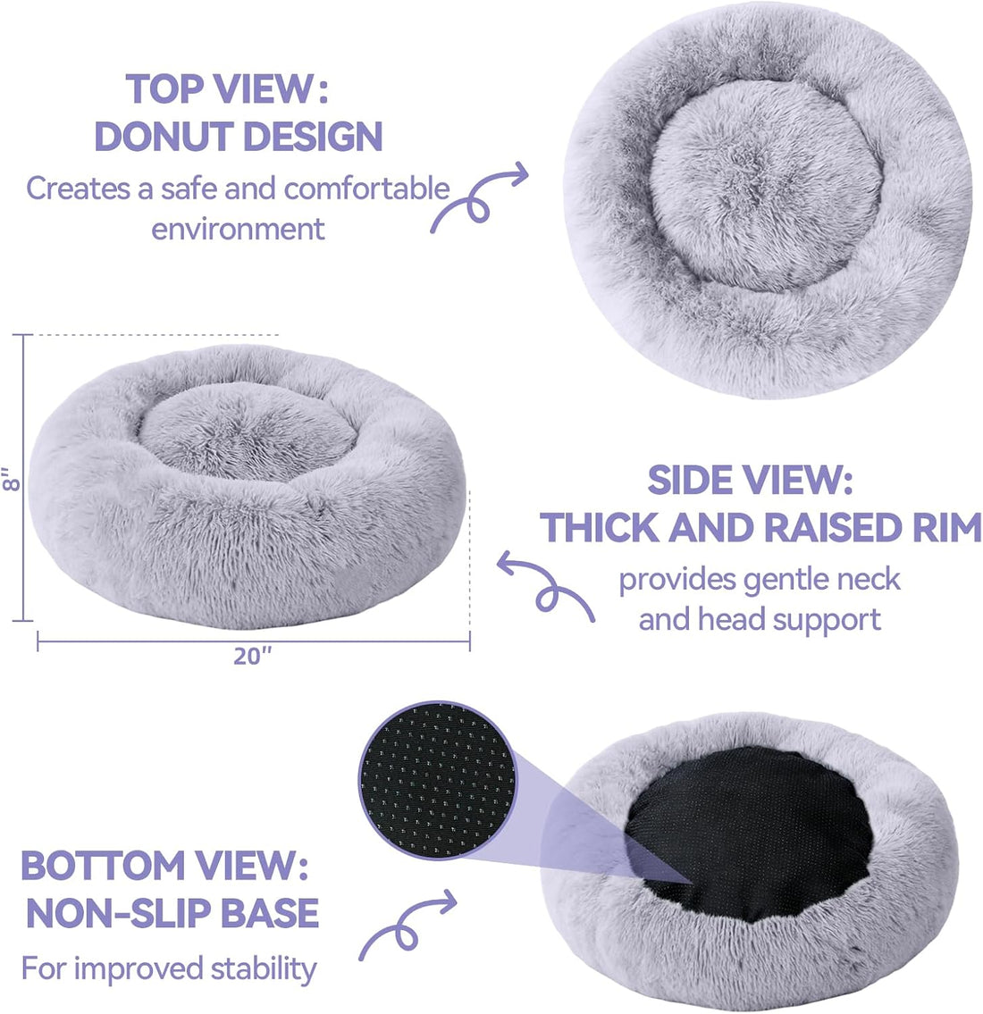 Medium Dog Bed, Washable Plush Donut Dog Bed, 28 Inch