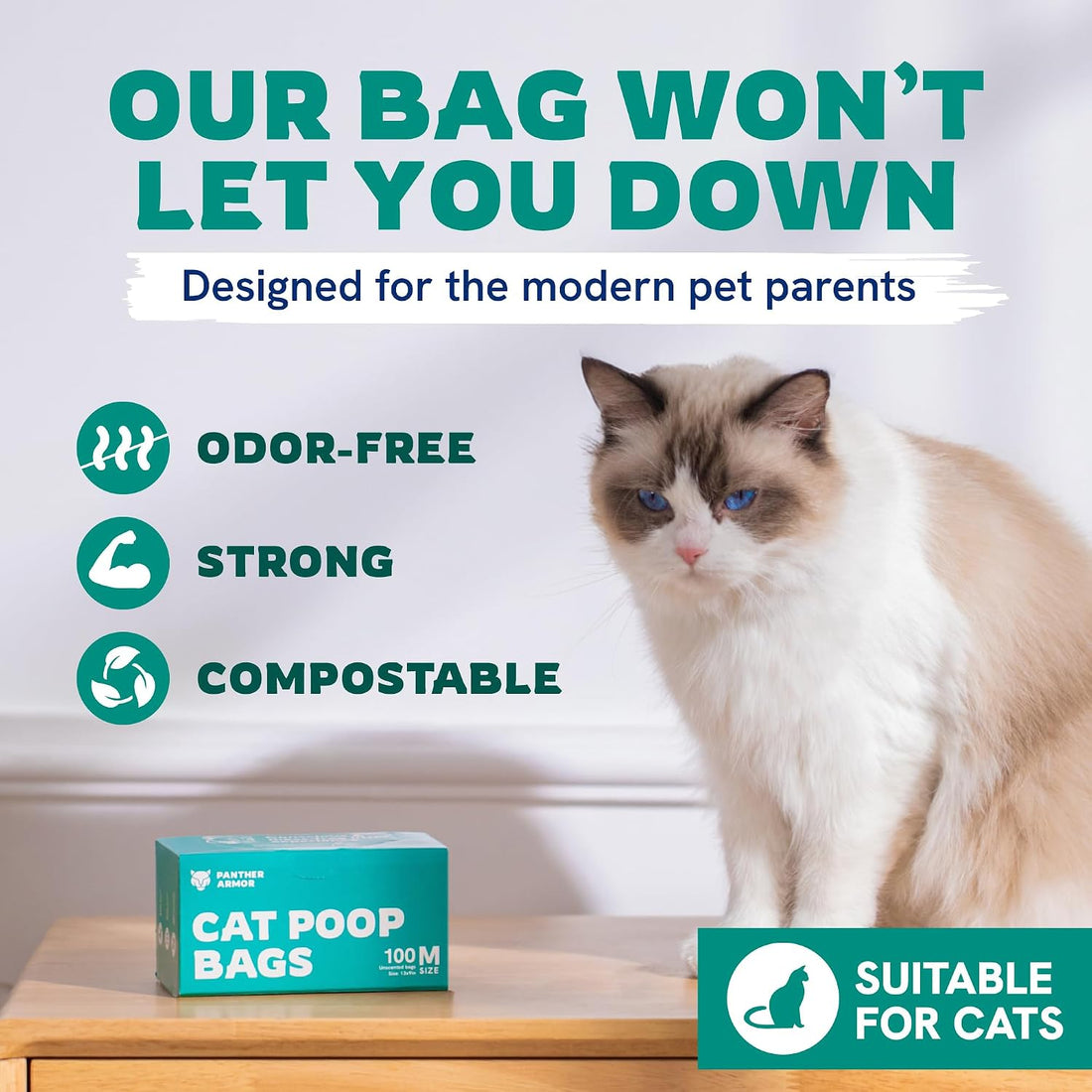 Panther Armor Compostable Cat Litter Bags for Poop