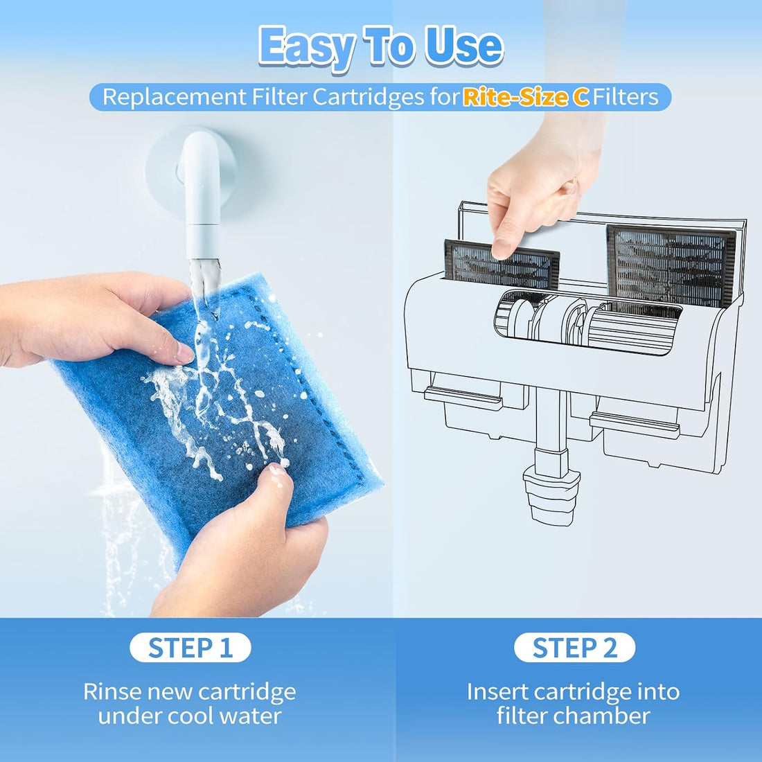 8 Pack Rite-Size C Filter Cartridges Compatible with MarineLand